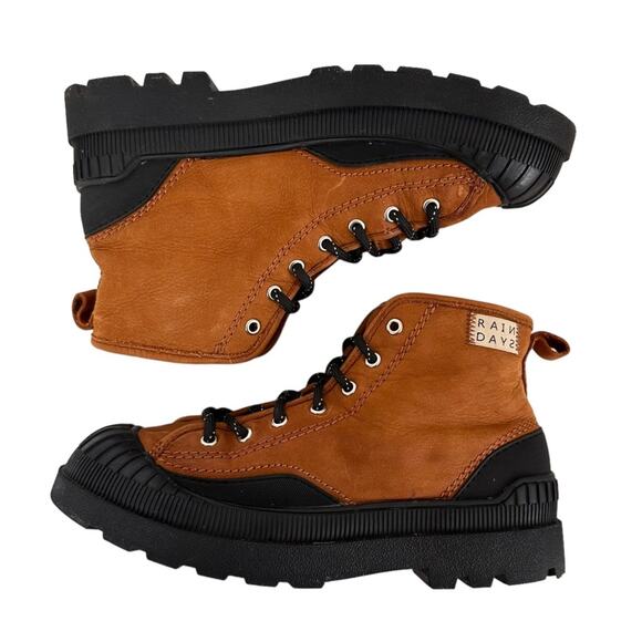 Zara Boots Rain Days Leather Rubber Lug Boot High Tops Size EU 34 US 4 Rare HTF - Picture 4 of 12